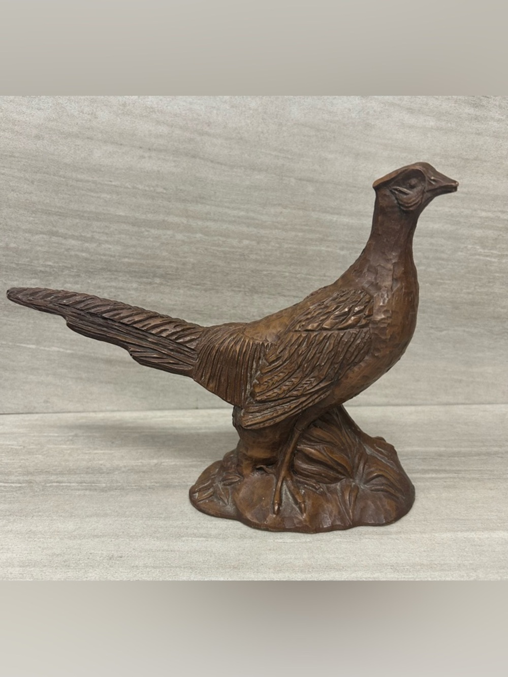Vtg Red Mill Mfg Pecan Resin Pheasant Figurine Statue 8" Tall. Small chip on bas